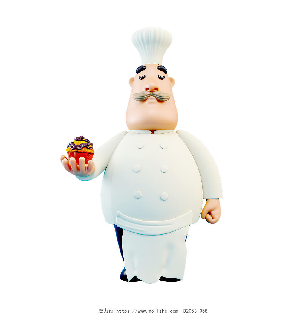 C4D创意卡通风格化糕点师厨师蛋糕3D小人元素模型